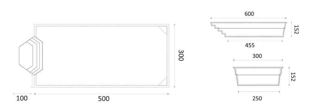 Glassfiberbasseng Grenada 600 6,00m x 3,00m x 1,52m