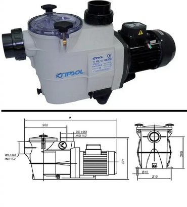 Kripsol KSE100 poolpump med rostfritt stål, transparent lock och specifikationer