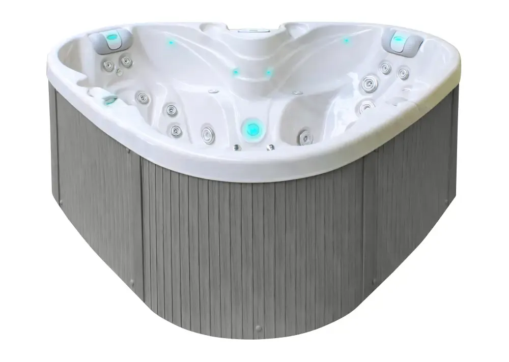 PassionSpa Heart-spabad – hvid og grå, hjørnedesign, blå LED-belysning PassionSpa Heart-spabad – hvid og grå, hjørnedesign, blå LED-belysning