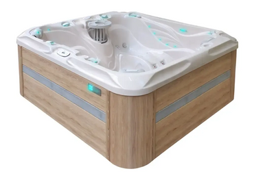 Vit PassionSpa Pleasure Spabad Signature Collection i vit akryl med ljus träpanel och silverdetaljer