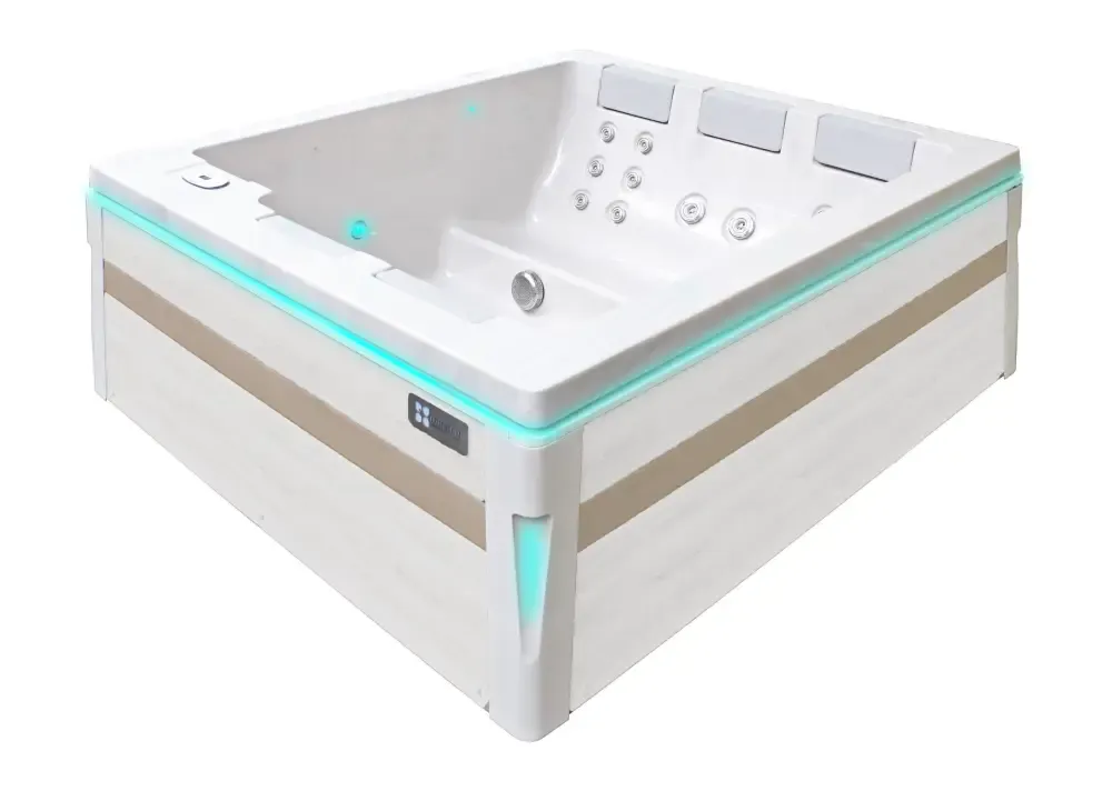 PassionSpa Serene 5-spabad – beige og hvid, turkis LED-belysning