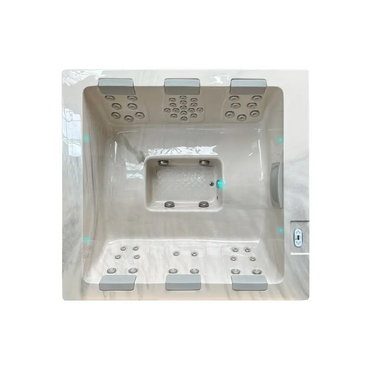 Modern vit marmormönstrad PassionSpa Serene 6 spabad med jetmunstycken och panel