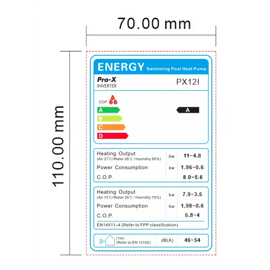Poolvärmepump PRO-X INVERTER 12kW px12i energimärkning A-effektivitet