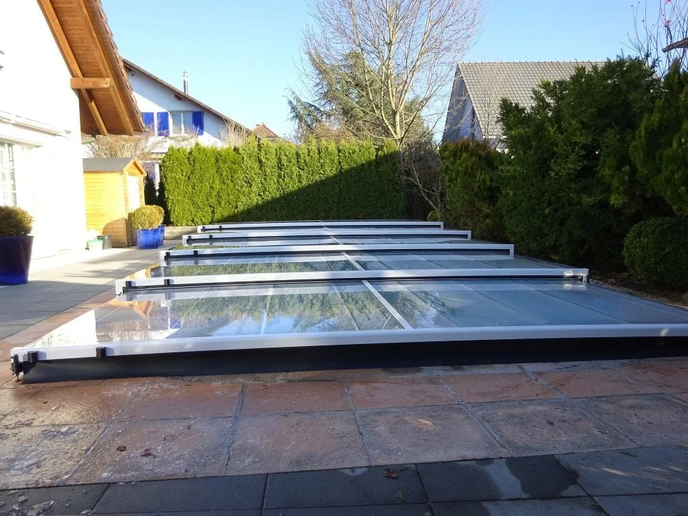 Bassengtak Master PLUS 6×12 enkel skinne, 6 mm klar plast