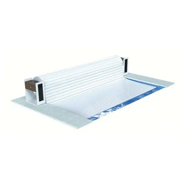 Top One Ovanmark 3.5m ovanmarks lamelltäckning med vit rullbar pooltäckning, blå kant och trähandtag