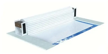 Top One Ovanmark vit uppblåsbar poolöverdrag med metallram, vit rullbar med blå kant och trähandtag