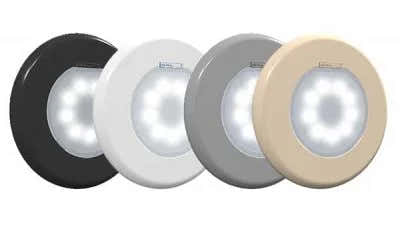 LED-poollamper – fire runde lamper i sort, hvid, grå og beige