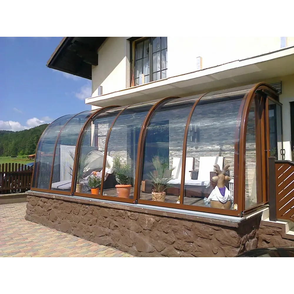 Brunramad valvkonservering med stenbas, Altantak/Terasstak pooltak