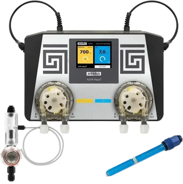Aseko Asin Aqua svart-silver vattenreningssystem med pH-display och pumpar