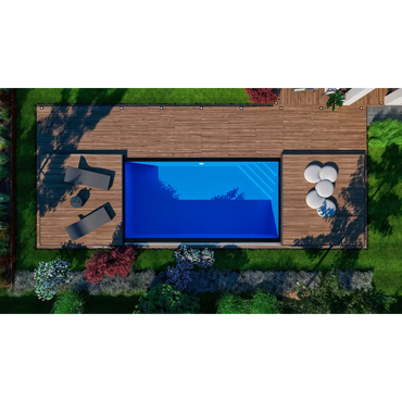 Rektangulär blå pool med svart ram på trädäck, Bergen Deck A, året runt