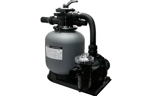 Brilix FSP350-kombination af sandfilter og pumpe – grå cylindrisk form, sort bund