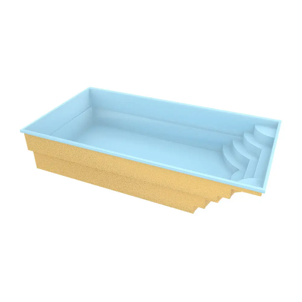 Glasfiberpool Aruba 700 rektangulär pool med blå interiör och guld exteriör