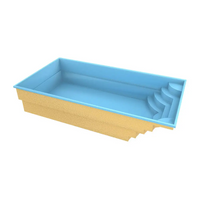 Glasfiberpool Aruba 700 rektangulär pool med ljusblå insida och inbyggda steg