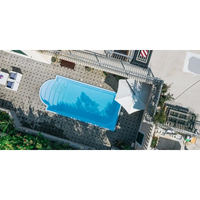 Blå rektangulär glasfiberpool Aruba 700, 7,20m x 3,70m x 1,50m med valv och kakel