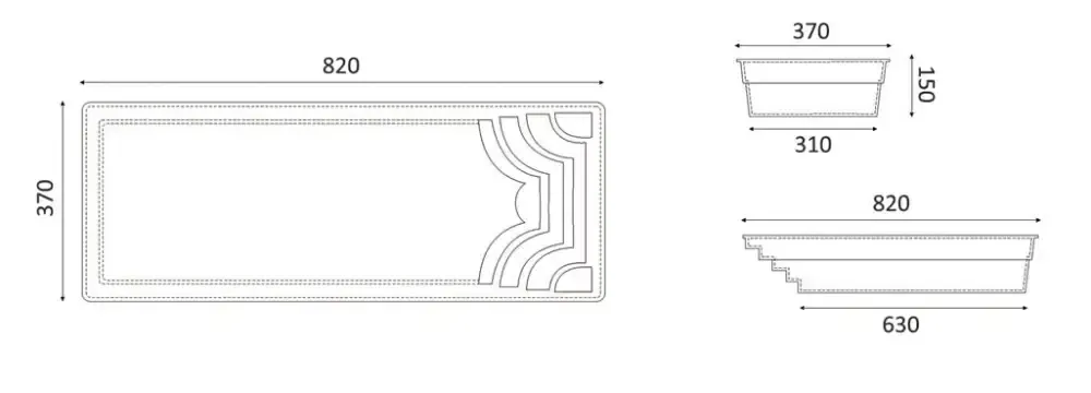 Aruba-glasfiberpool – rektangulær form, glasværn, pool til salg