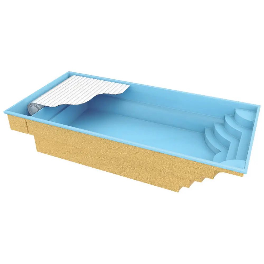 Ljusblå Aruba Plus trädgårdspool 8x3,7x1,5m med inbyggda steg