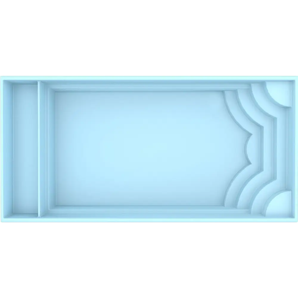 Ljusblå rektangulär bricka med kurvade kanter för Aruba Plus trädgårdspool