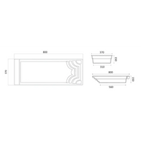 Rektangulär Aruba Plus trädgårdspool med ornamenterad kurvdetalj i linjeritning