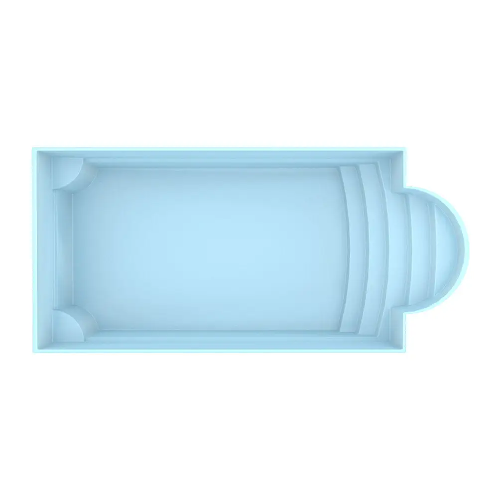 Glasfiberpool Aves med avrundad trappa i ljusblått