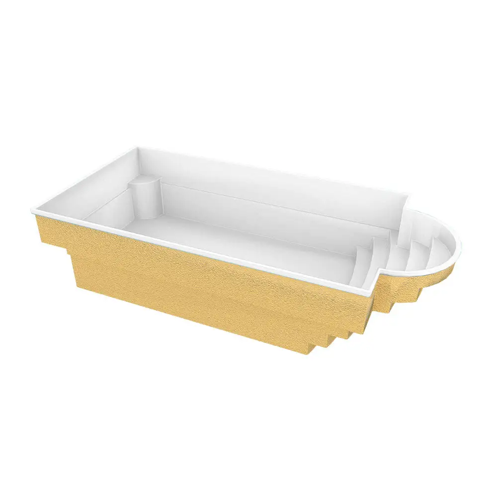 Glasfiberpool Aves med avrundad trappa i guld och vit interiör