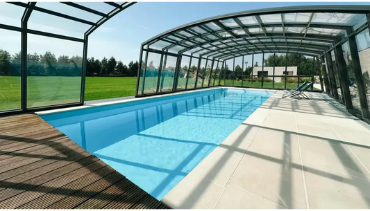 Bahama-havepool med transparent pooltag – blå overflade, indendørs