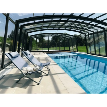 Ljusblå förstärkt polyester lounge stol vid Glasfiberpool Bahama 600 pool