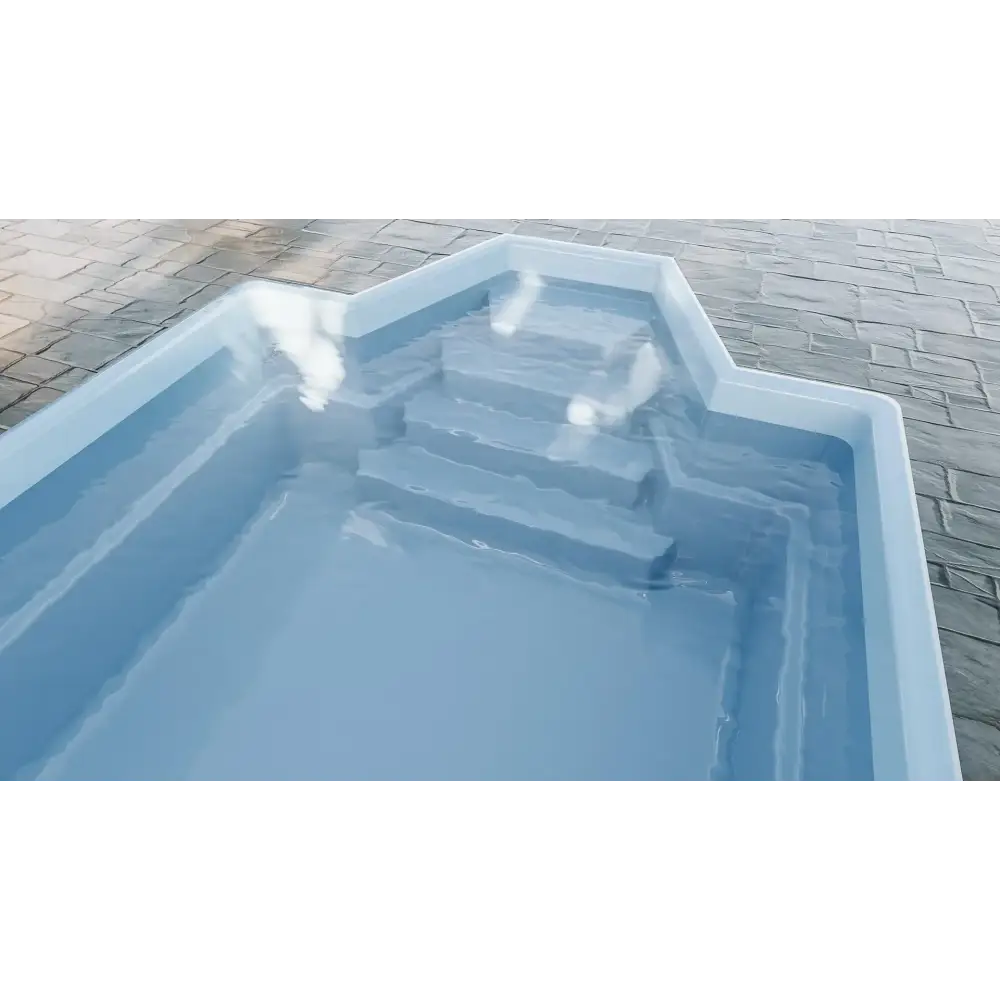 Glasfiberpool Grenada 600 med intressant form, pool och integrerade steg