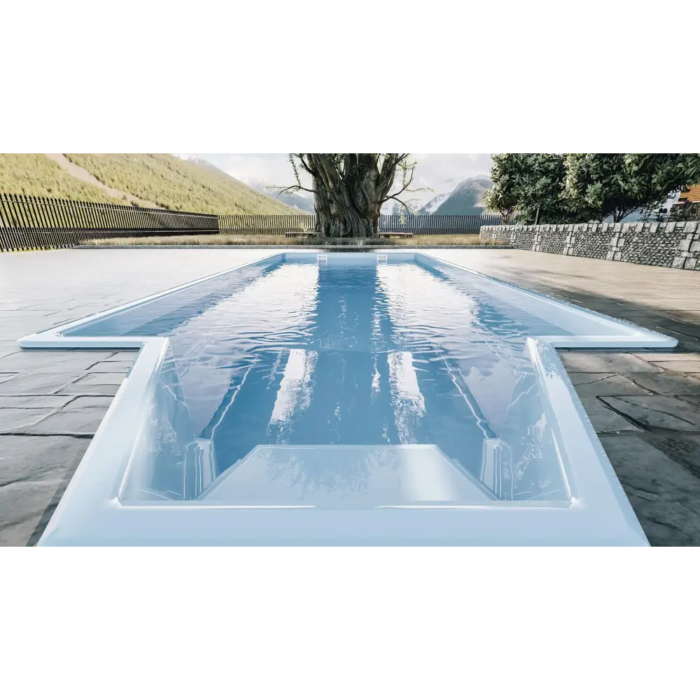 Modern Grenada 600 glasfiberpool med intressant form, pool och pooltak