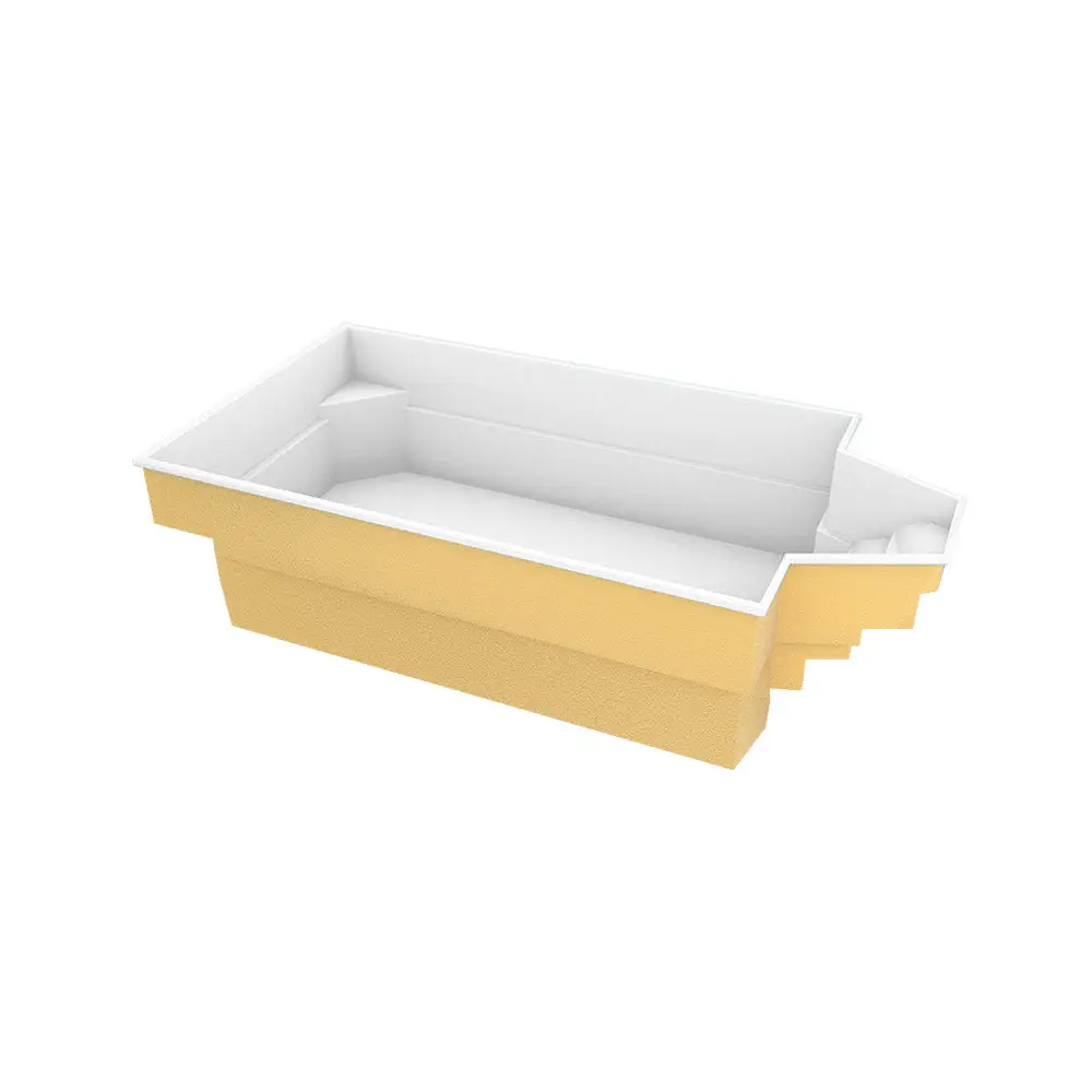 Gul och vit rektangulär pool Grenada 600 med intressant form och stegkanter