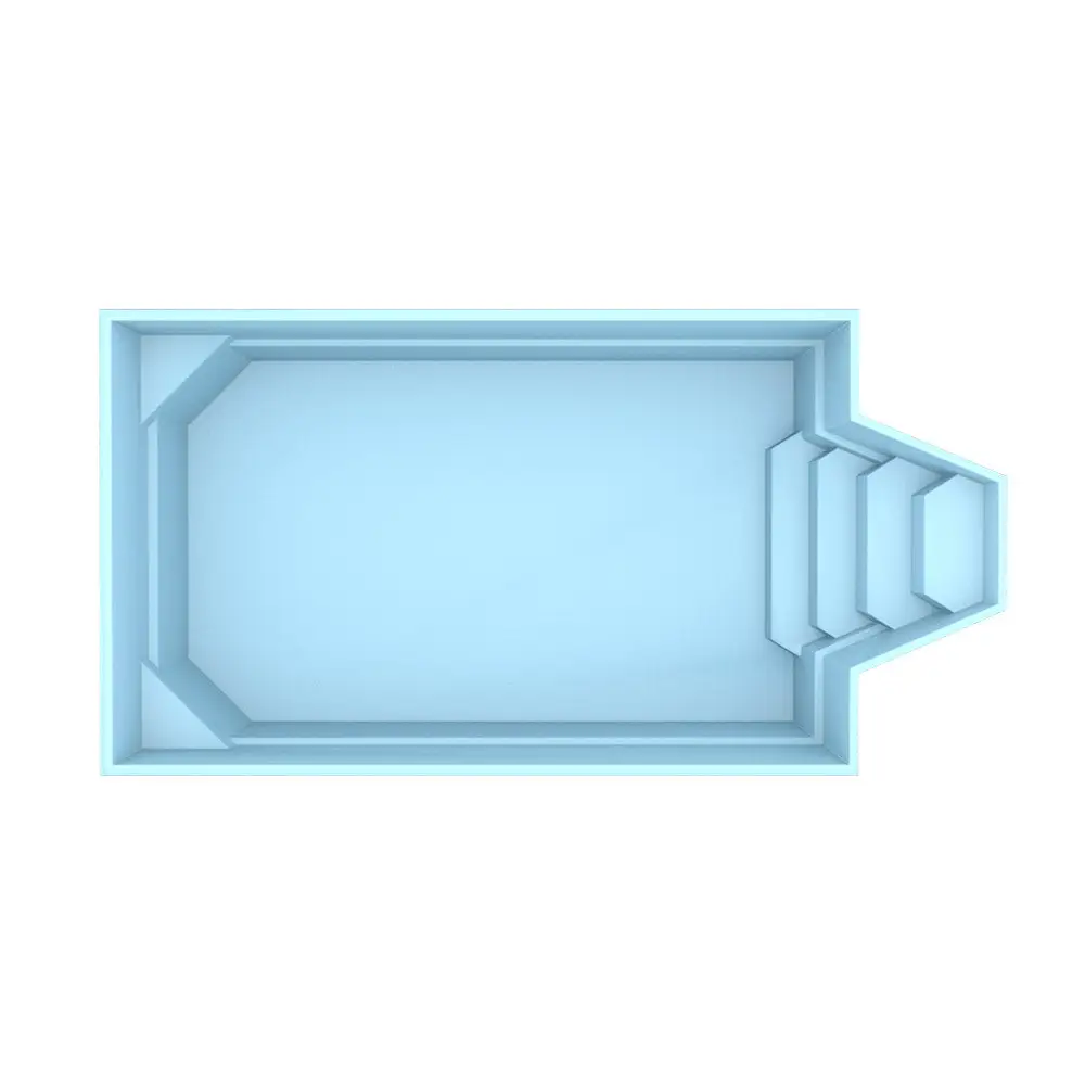 Ljusblå rektangulär medelstor pool Grenada 700 med trappad entré