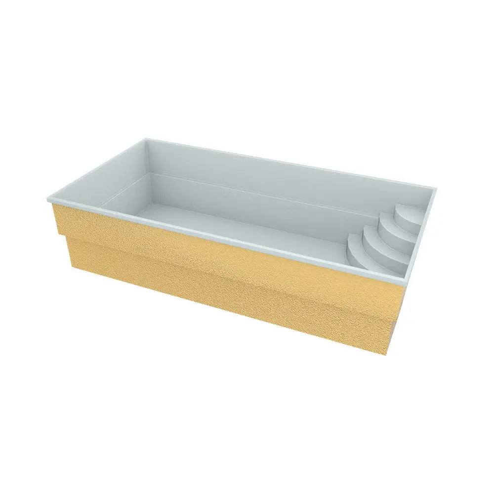 Glasfiberpool Papeete 600 med guld textur, vit interiör och inbyggda steg