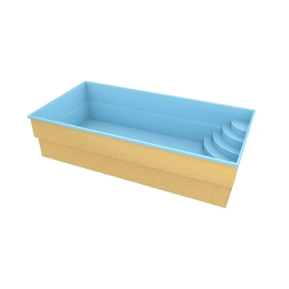 Ljusblå glasfiberpool Papeete 6x3x1,5m med kurvade steg