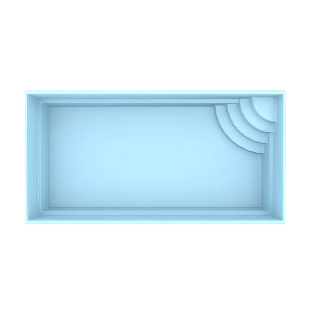 Ljusblå glasfiberpool Papeete 6x3x1,5 m med kurvade steg