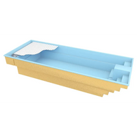 Ljusblå Glasfiberpool Trinidad 9,70x3,70x1,60m med guldtexturerad bas och inbyggda steg
