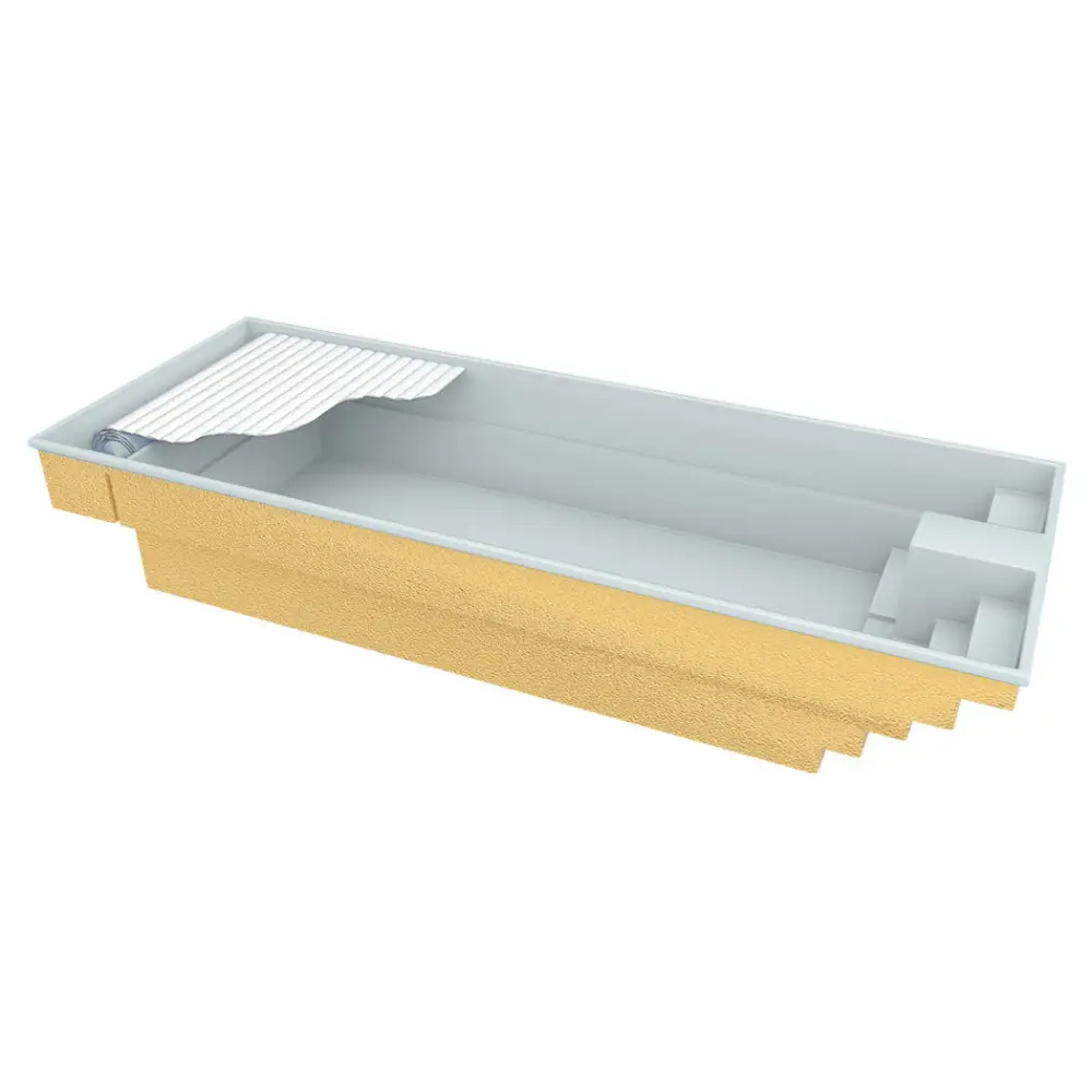 Gul Glasfiberpool Trinidad 9,70m x 3,70m x 1,60m med inbyggt poolöverdrag