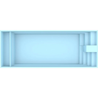 Ljusblå Glasfiberpool Trinidad 9,70x3,70x1,60m med integrerade steg och poolöverdrag