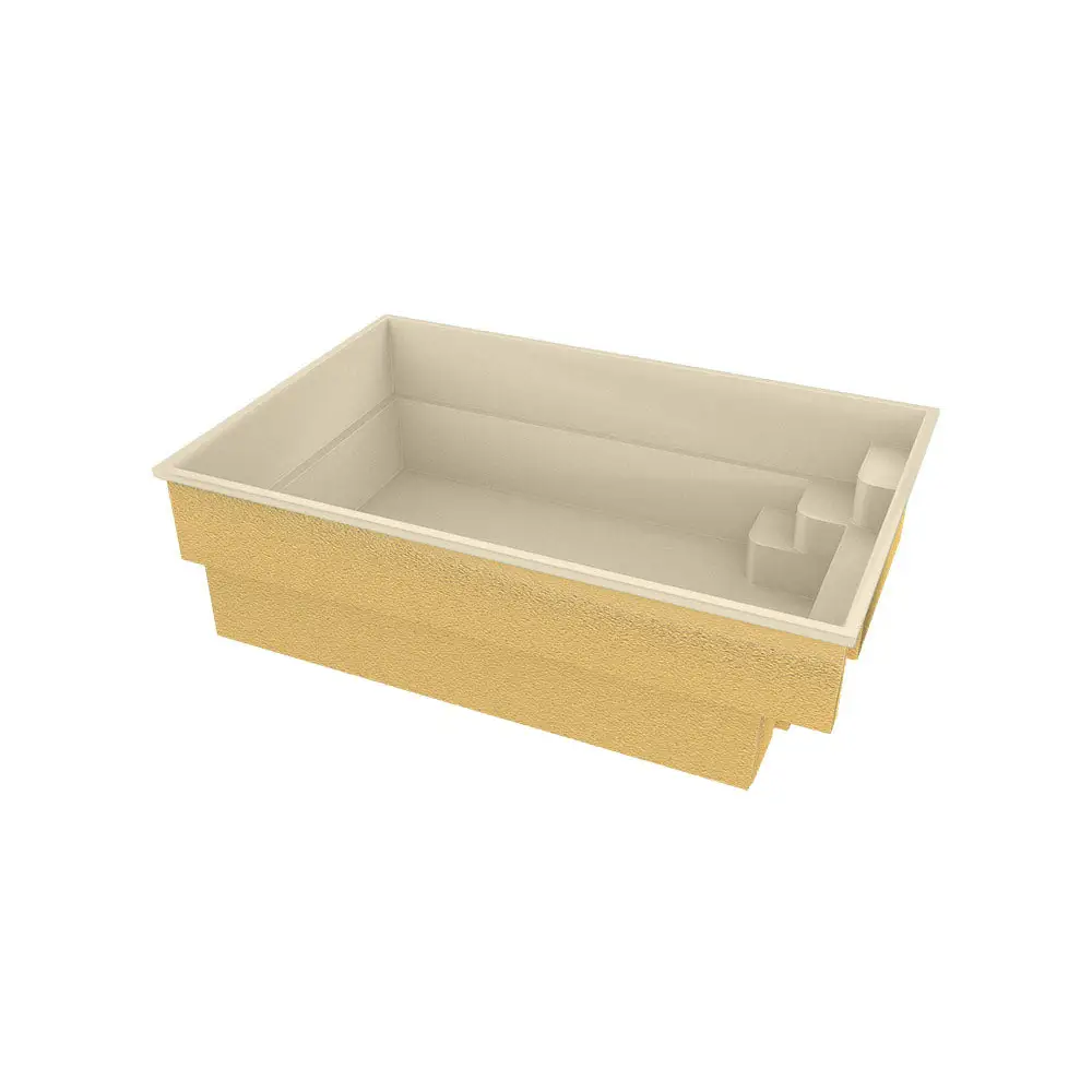 Gul glasfiberpool Victoria 4,70x2,70x1,30m med beige interiör och inbyggda steg