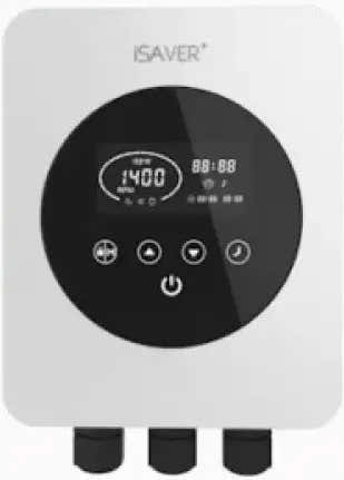 Hvidt iSaver-kontrolpanel til poolbyggeri med sort display