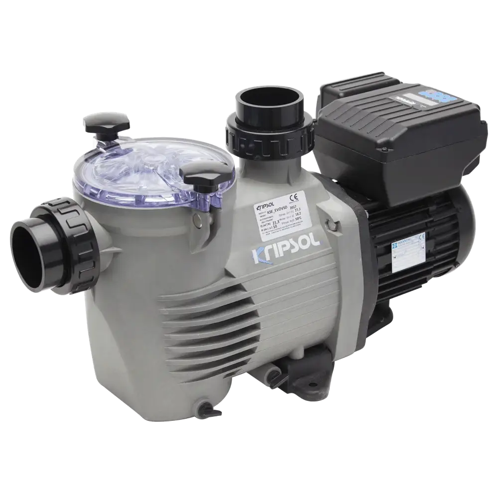 Kripsol VSP grå poolpump med svart motor och transparent lila lock