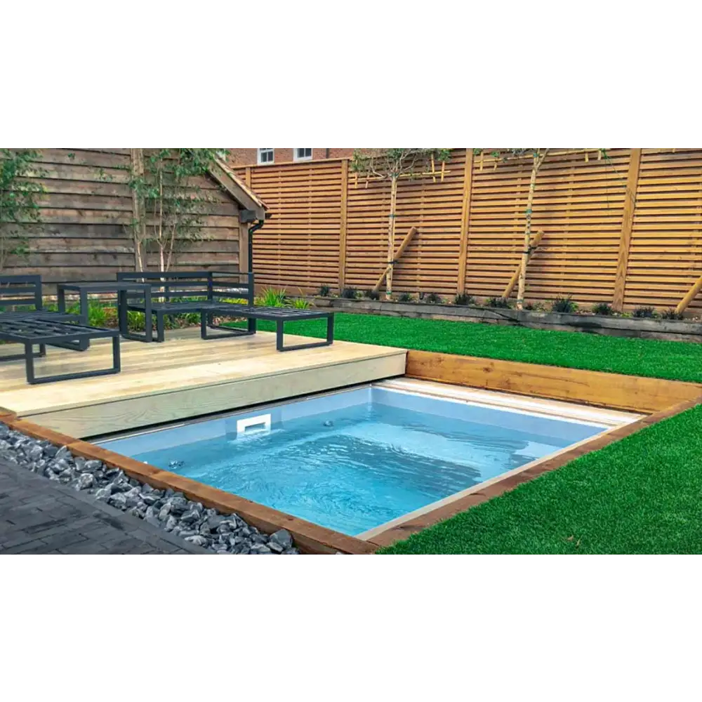 Leisurepools Fiji Plunge rektangulär pool med träram och blått vatten