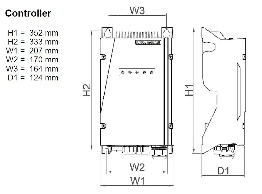 Lorentz solcellspumppaket PS2-600 controller med grå metallkåpa och ventilationsflänsar