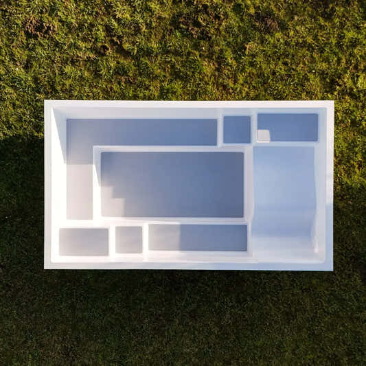 Mira390-wellnesspool, 388 x 228 x 80 – hvid plastform, opdelte rum
