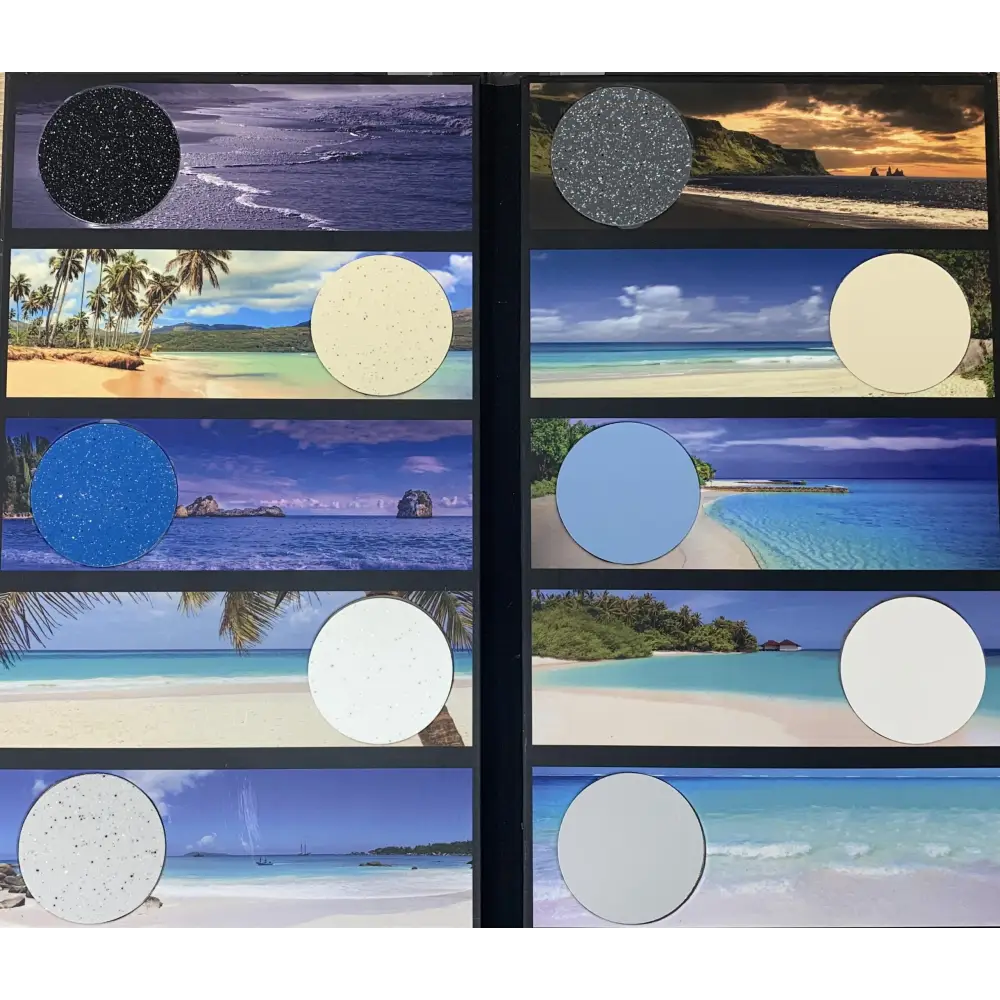 Mira wellness pool MIRA390 med cirkulära texturerade underlägg i svart, grå, blå och vit