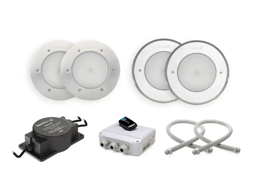 Hver pakke indeholder fire indbyggede LED-lamper med metalrammer