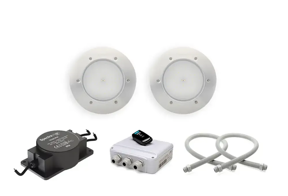 Hver pakke indeholder fire indbyggede LED-lamper med metalrammer