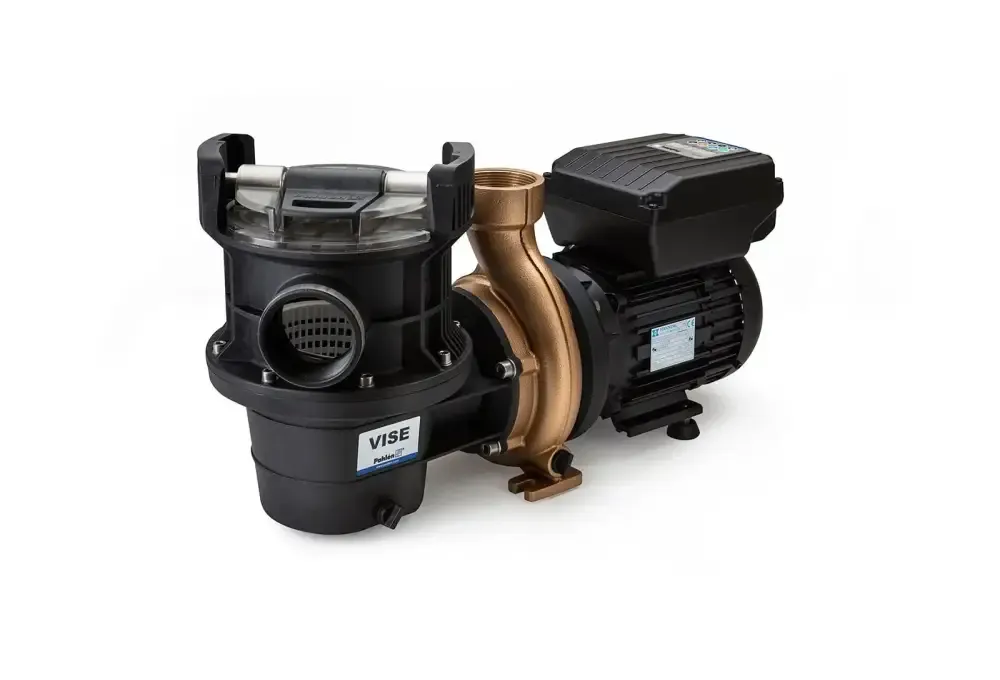 Pahlen Ecovise HV75 poolpump med tyst drift och högeffektiv synkronmotor i svart och mässing