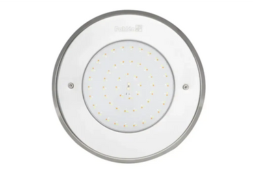 Cirkulär infälld LED-armatur i rostfritt syrafast stål med silverram
