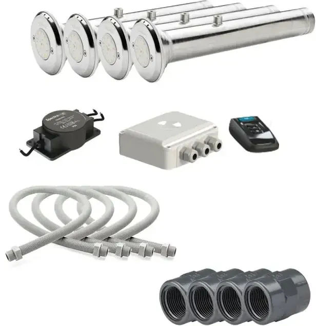 Pahlen Spotlights Belysningspaket PREMIUM med fyra kromade LED-undervattensljus