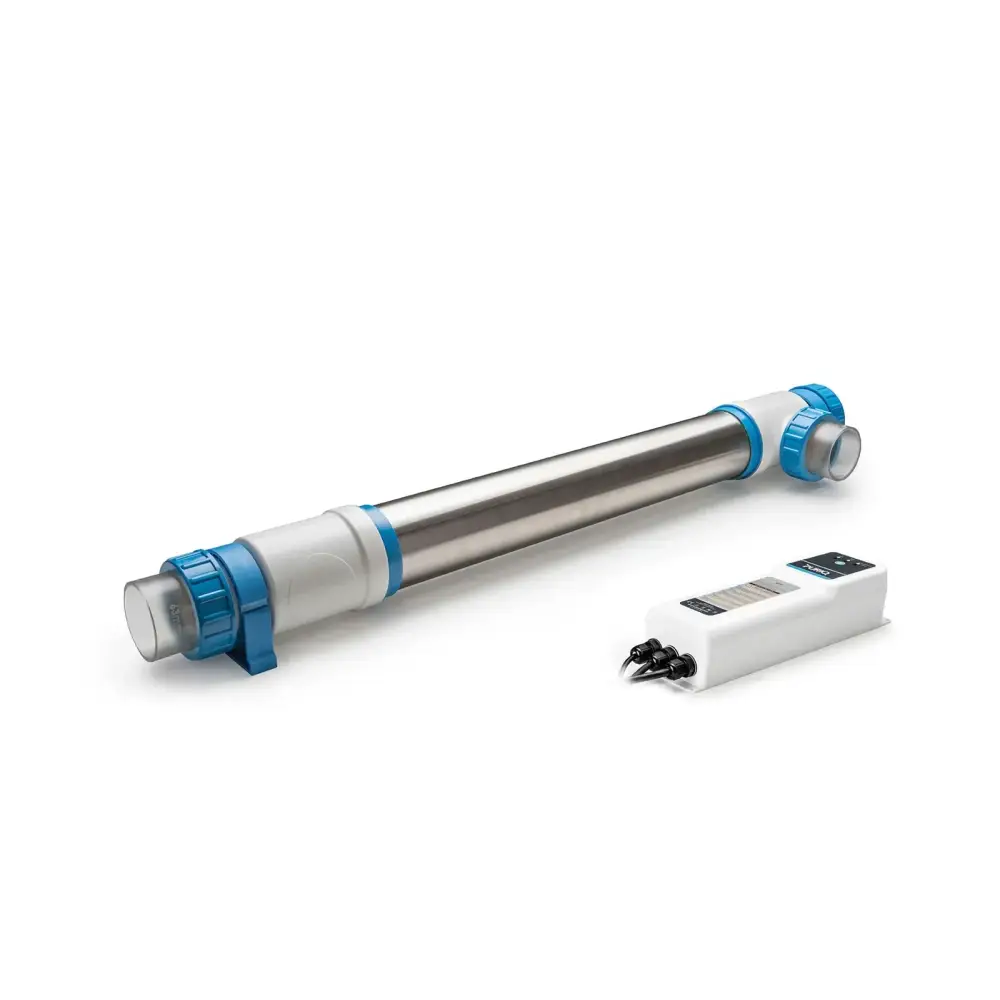 Pahlen UV Puriq varmvattenberedare med silverblå cylinder för säker desinfektion