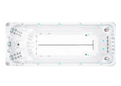 PassionSpa Activity 2 Deep-swimspa – hvid overflade, rektangulær form, turkise detaljer, sølvfarvede massagedyser
